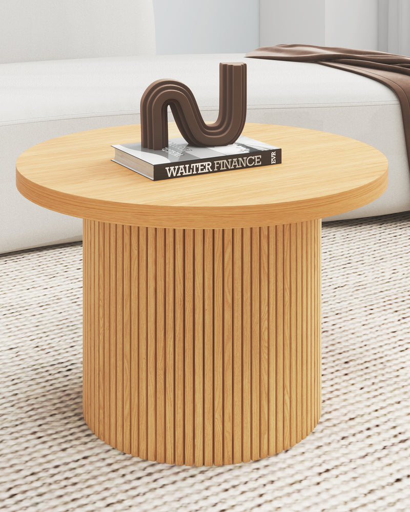 Pedestal Wood Round Coffee Table with Solid Wood Circle Pedestal Table