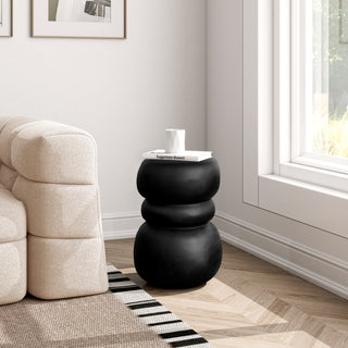 Black Round Stone Side Table End Table
