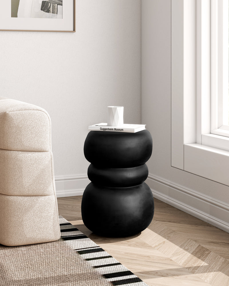 Black Concrete Side Table Unique Sculptural End Table, 19” Tall Handmade Cement Accent Table