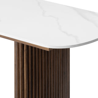 Walnut Marble Console Table Entryway Table with Fluted Base