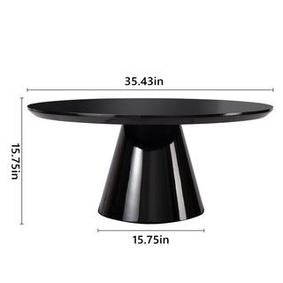 Black Modern Round Coffee Table with Cone-Shaped Base