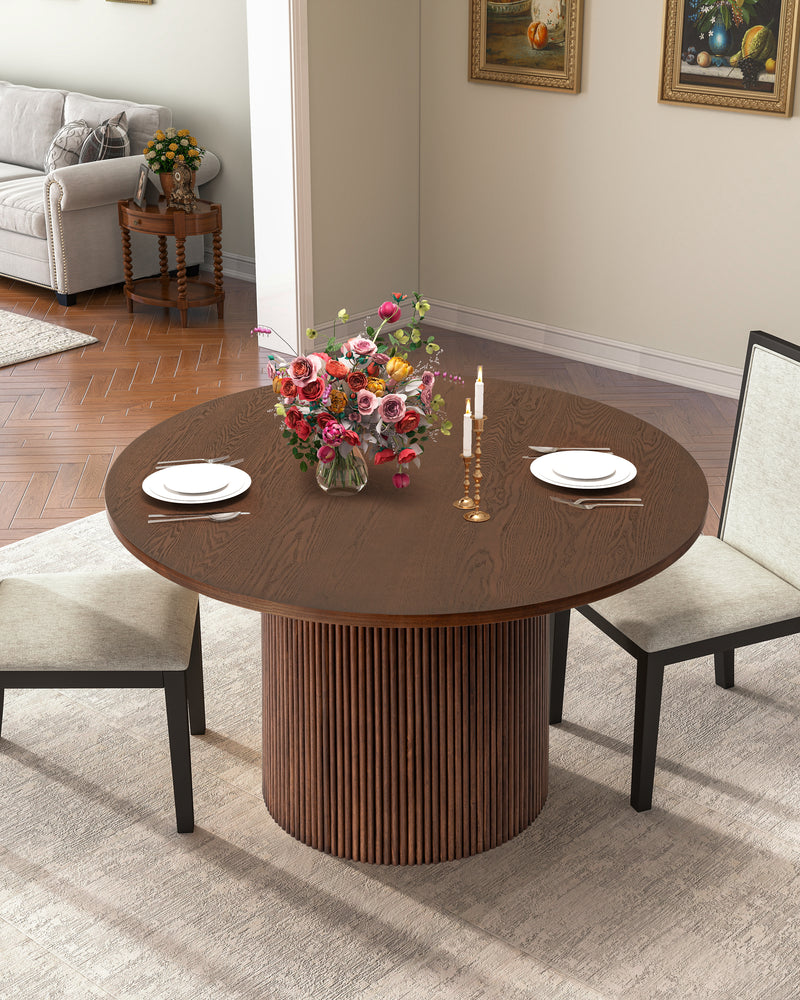 Walnut Brown Round Kitchen Table Solid Wood Dining Table
