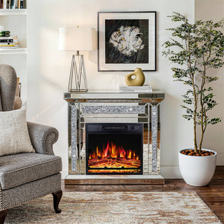 31.5'' W Electric Fireplace with Glass Mantel Surround, Crushed Diamonds inlay