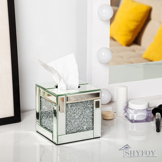 SHYFOY Tissue Box Cover Square, Modern Glass Decorative Tissue Holder / SF-MP061