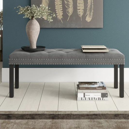 Velvet Upholstered Bench -Grey