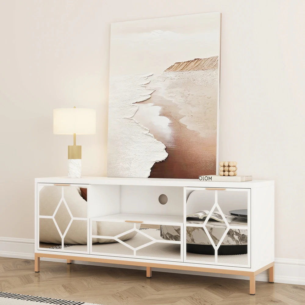 SHYFOY Mueble de TV moderno de madera con consola multimedia
