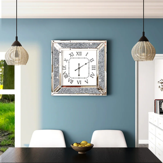 SHYFOY  24in Crushed Diamond Inlay Mirrored Large Clock
