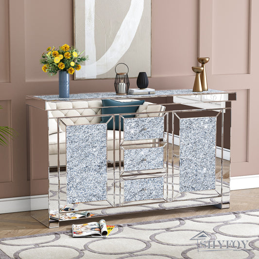 SHYFOY 57" Wide 3 Drawer Mirrored Glass Sideboard