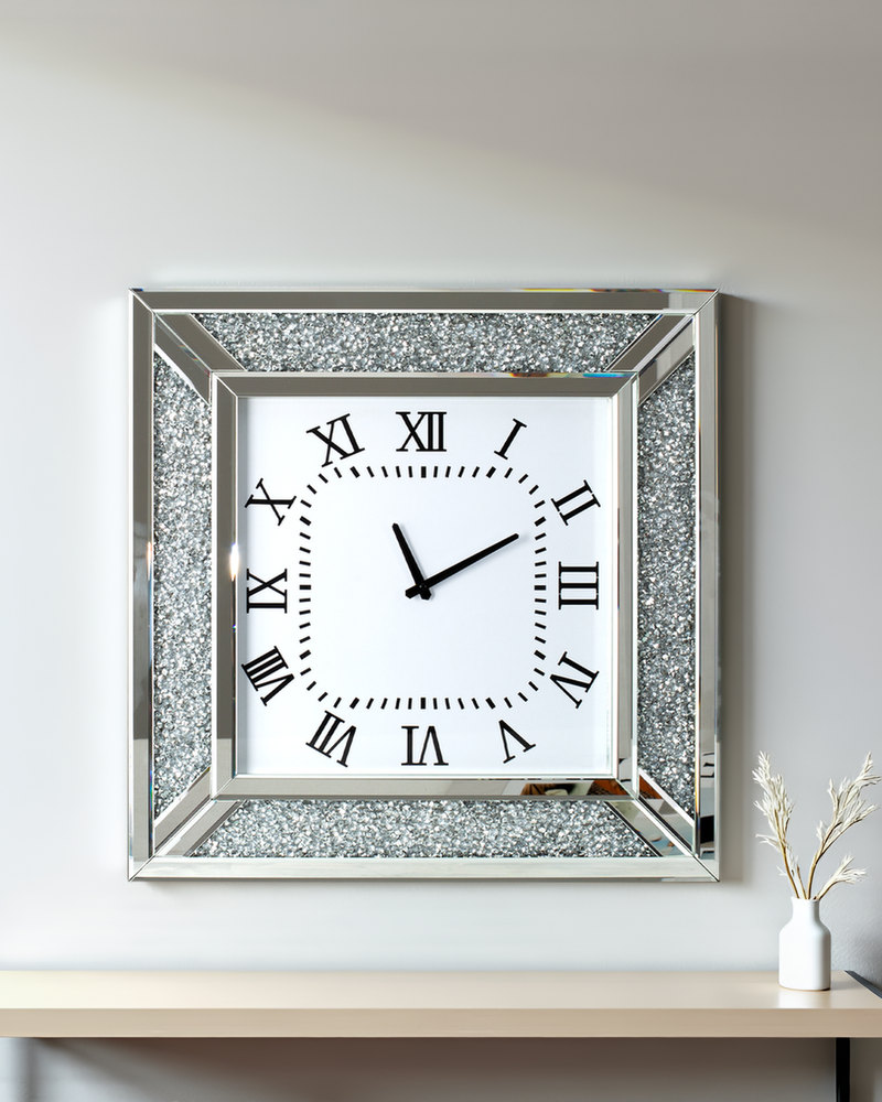 SHYFOY Crushed Diamond Inlay Mirrored Large Clock