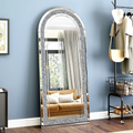 SHYFOY Glass Framed Arched-Top Floor Mirror with Crushed Diamond