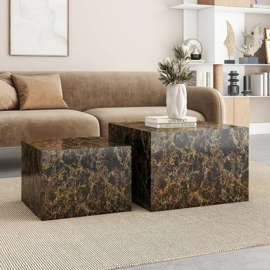 Modern Square Faux Marble Top Square Coffee Table,Sets of 2