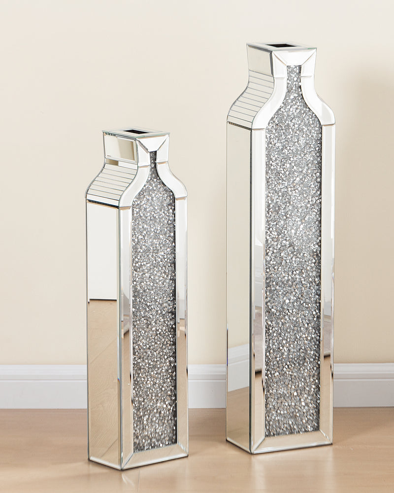 SHYFOY Tall Crushed Diamond Mirrored Floor Vases,Set of 2