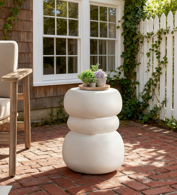 Modern Outdoor Side Table, Sculptural Patio Accent Table, White Concrete Look