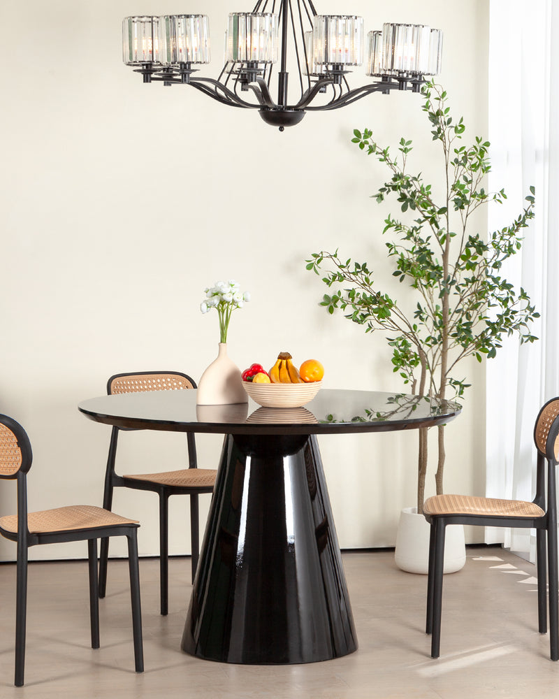 Black Modern High Glossy Round Dining Table