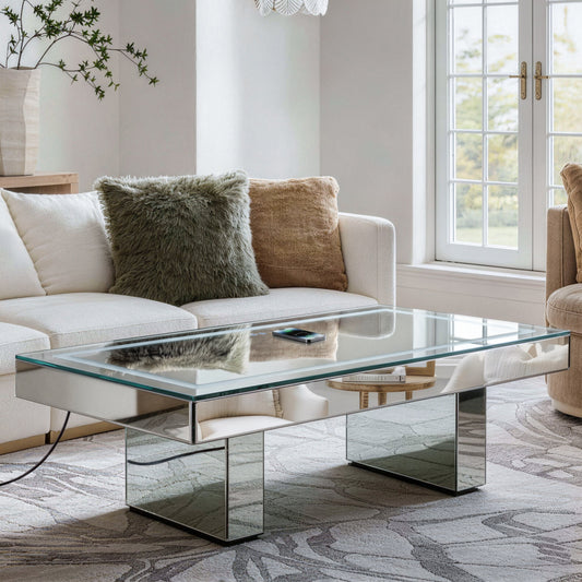 Smart LED Mirror Glass Coffee Table with Bluetooth