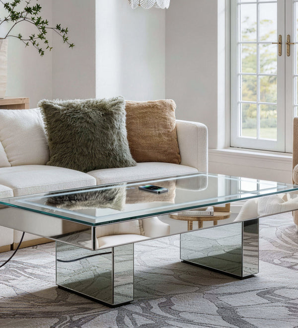 Smart LED Mirror Glass Coffee Table with Bluetooth