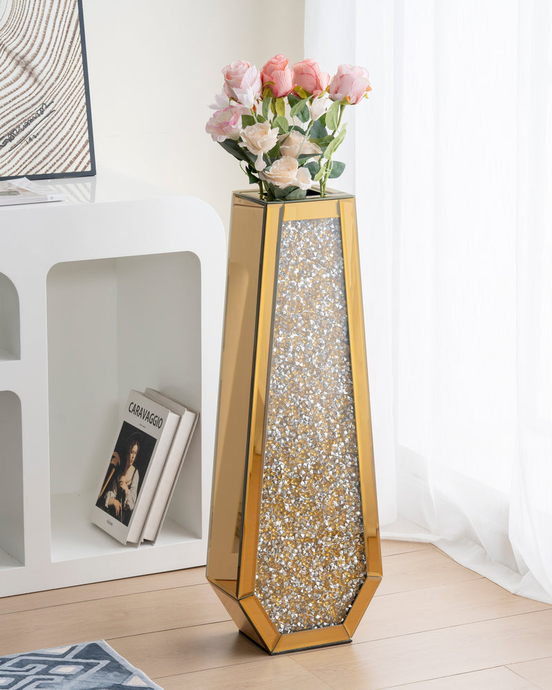 Gold Crushed Diamond Mirror Vase Large Crystal Flower Vases