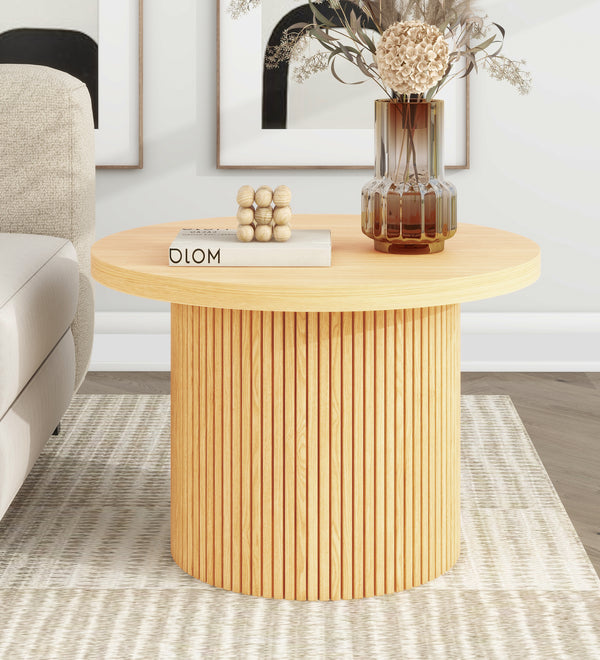 Pedestal Wood Round Coffee Table with Solid Wood Circle Pedestal Table