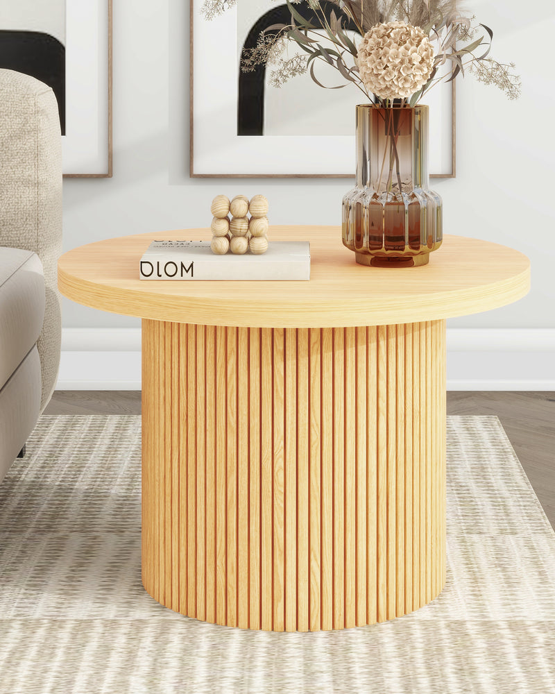 Pedestal Wood Round Coffee Table with Solid Wood Circle Pedestal Table