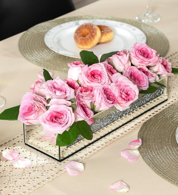 Flower Vase Rectangular Crushed Diamond Mirrored Vases for Centerpiece
