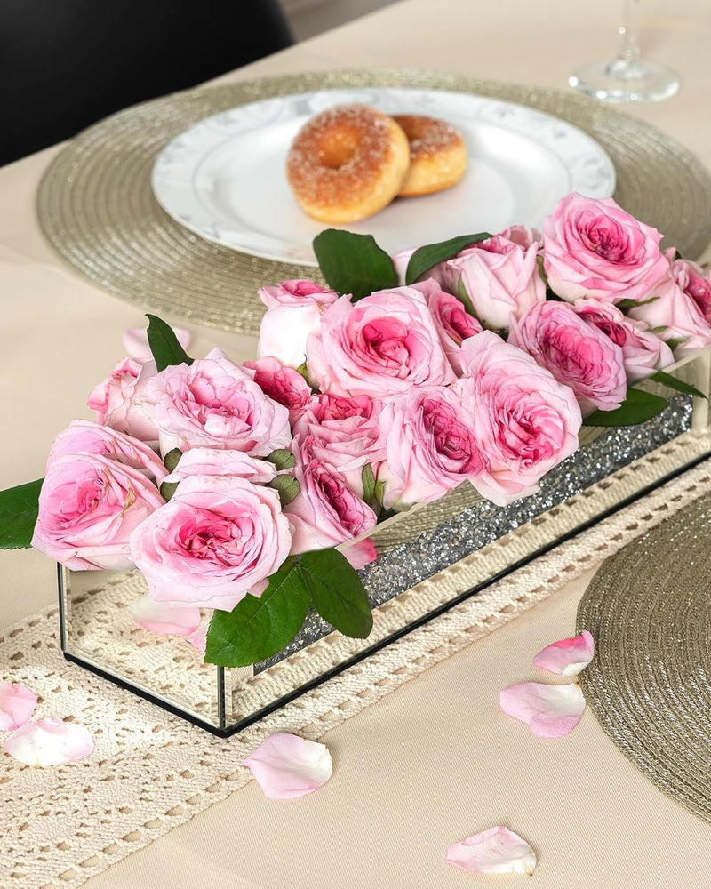 Flower Vase Rectangular Crushed Diamond Mirrored Vases for Centerpiece