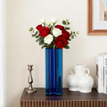 Blue Tall Cross-Shaped Decorative Glass Flower Vases for Home Decor