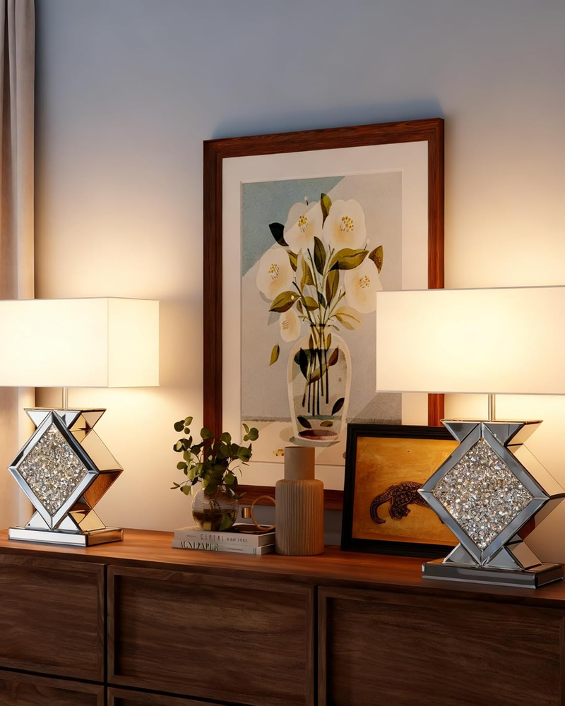 Crystal Crushed Diamond Mirrored Table Lamp