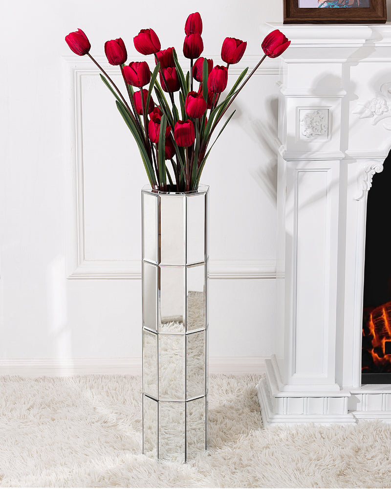 Tall Silver Big Vase for Decor Living Room Decorative Large Vase