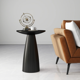 Round Black Side Table End Table with Pedestal Fluted Base