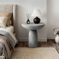 18'' Tall Round Gray Pedestal Side Table, Modern Hourglass End Table with Stone Texture