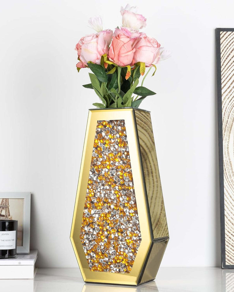 Glod  Crushed Diamond Vase Large Mirrored Flower Vases Home Decor