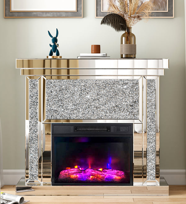 SHYFOY Mirrored Electric Fireplace with Remote Control, 3D Flame