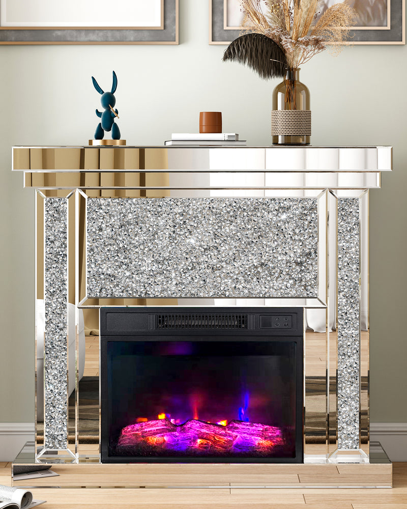 SHYFOY Mirrored Electric Fireplace with Remote Control, 3D Flame