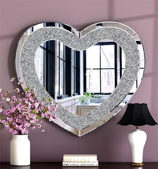 SHYFOY Heart Mirror for Wall Decor, Large Heart-Shape Wall Mirrors Crushed Diamond Decorative Crystal Wall Decor Mirrors for Living Room Bedroom Vanit