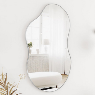 Asymmetrical Wavy Antique Accent Wall Mirror - - Antique Silver