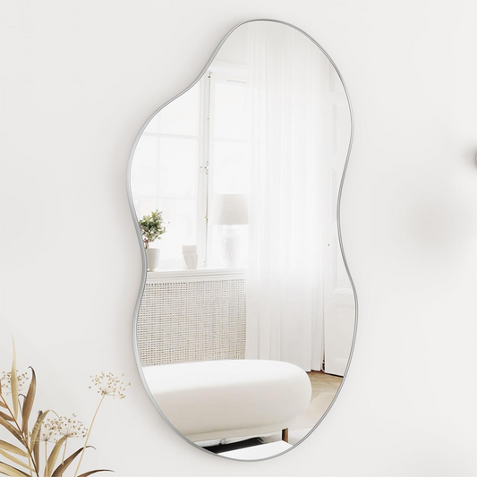 Silver Asymmetrical Wavy Antique Accent Wall Mirror
