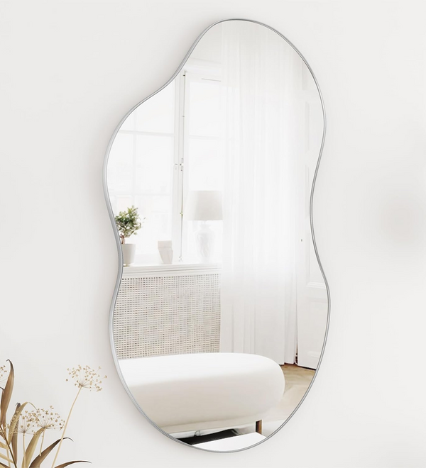 Silver Asymmetrical Wavy Antique Accent Wall Mirror