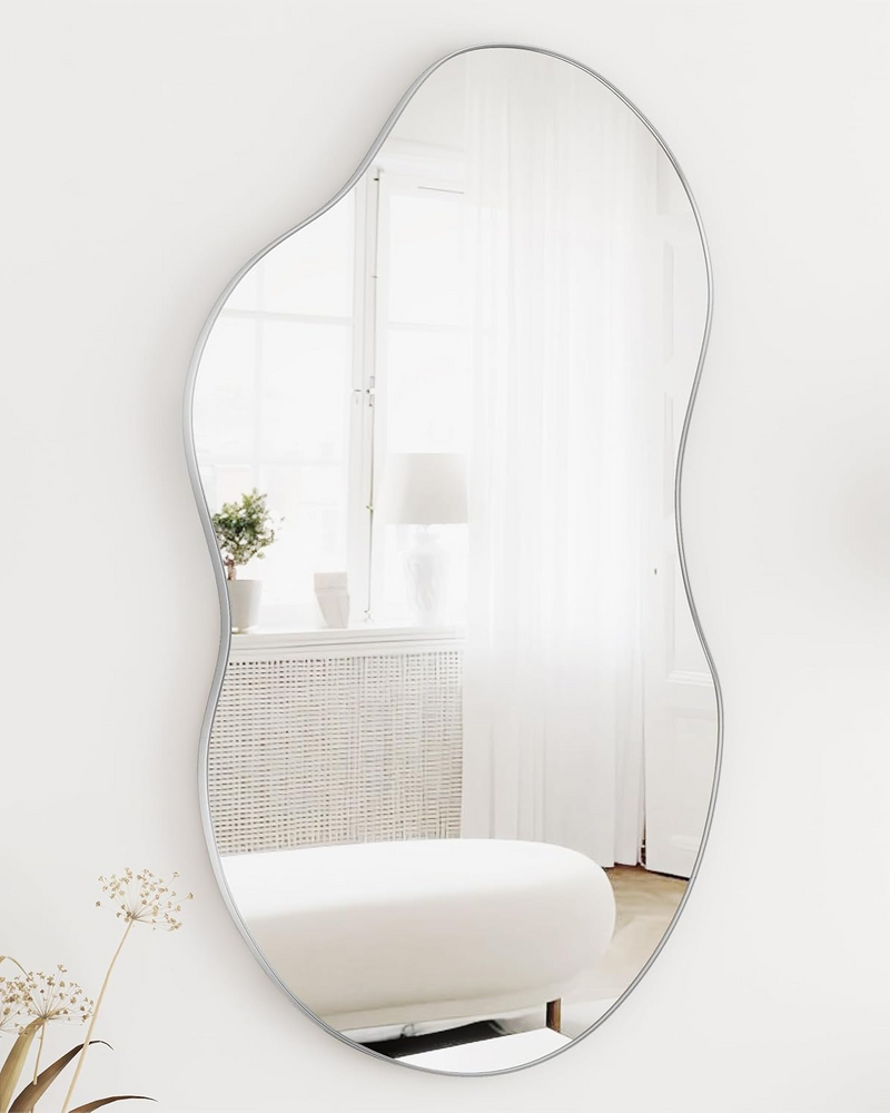 Silver Asymmetrical Wavy Antique Accent Wall Mirror