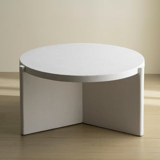 Modern Round White Coffee Table with Textured Finish Center Table