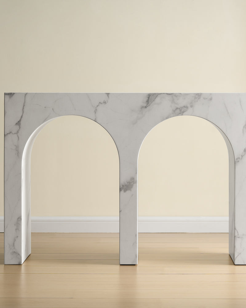 Modern Hallway Console Table in Faux Marble Finish