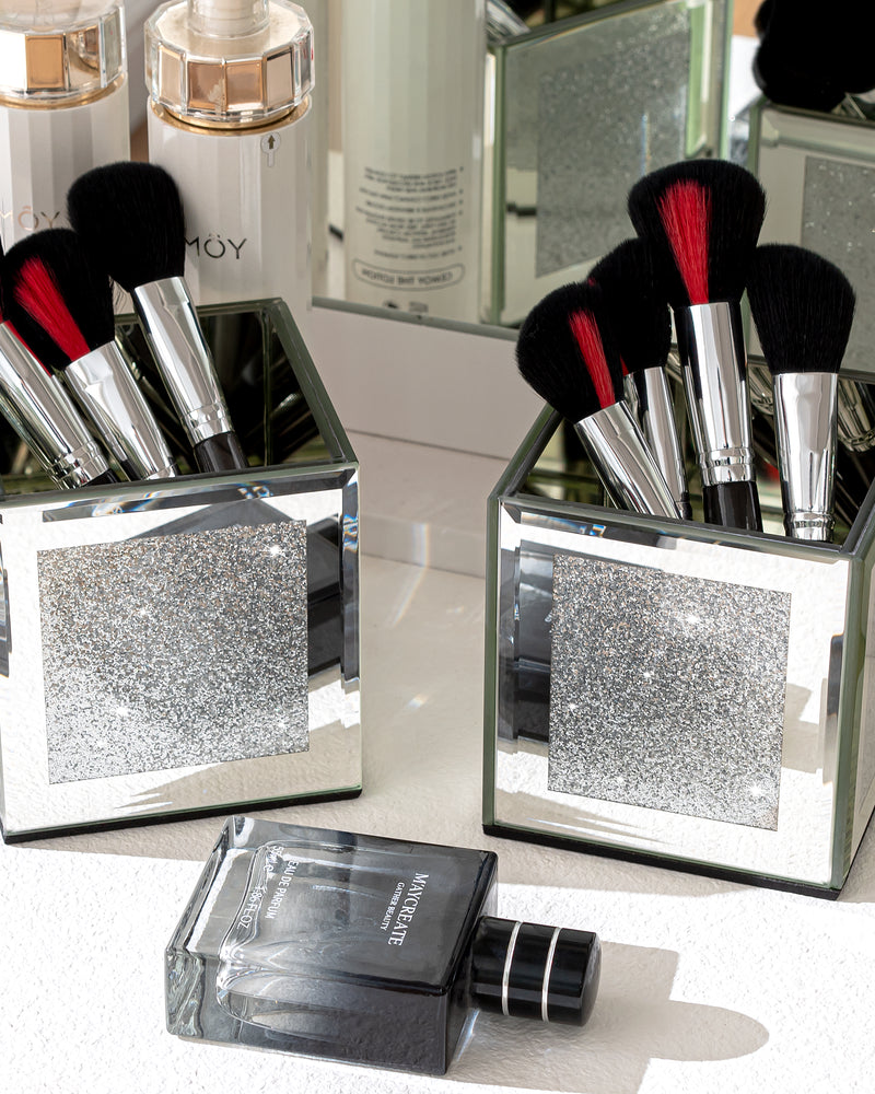 Set of 6 Bling Mirrored Square Glass Vases