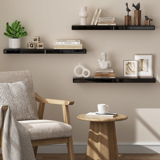 Black Set of 3 Mirrored Glass Floating Shelves