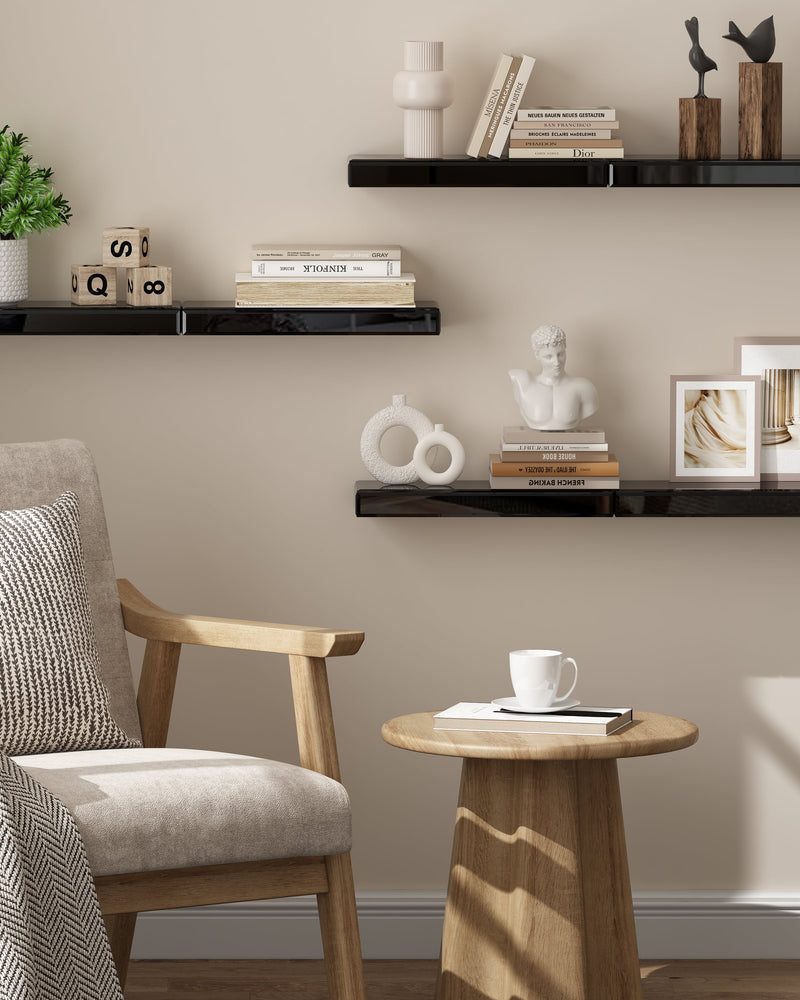 Black Set of 3 Mirrored Glass Floating Shelves