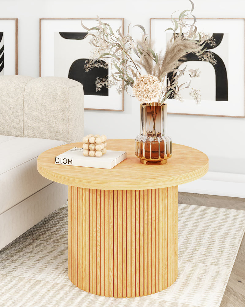 Pedestal Wood Round Coffee Table with Solid Wood Circle Pedestal Table