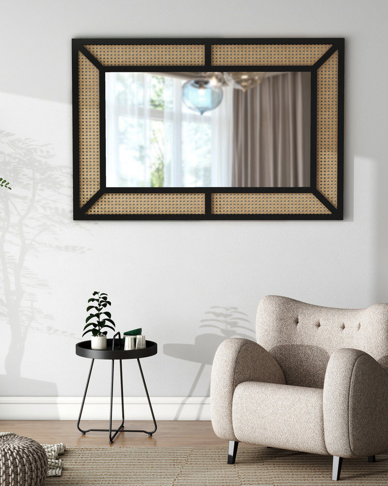 Rattan Mirror for Wall Decor Bohemian Rectangular Large Mirror