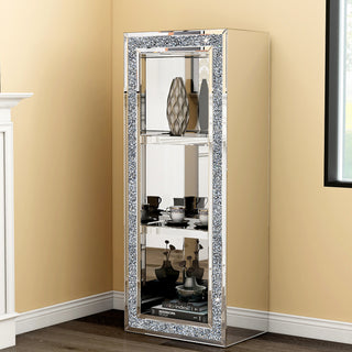 SHYFOY 3 Shelves Accent Display Cabinet with Door Crushed Crystals Inlay