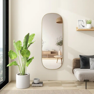 SHYFOY Gold Oval Metal Accent Wall Mirror - 47.24"×17.71"