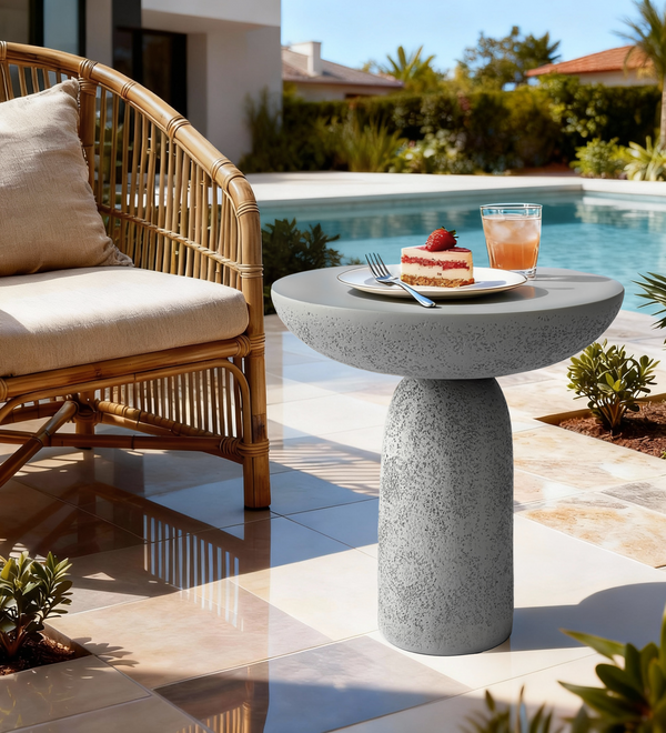 18'' Tall Round Gray Pedestal Side Table, Modern Hourglass End Table with Stone Texture