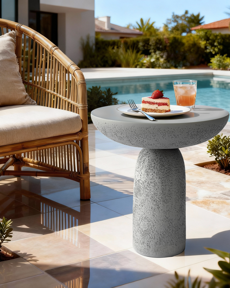 18'' Tall Round Gray Pedestal Side Table, Modern Hourglass End Table with Stone Texture