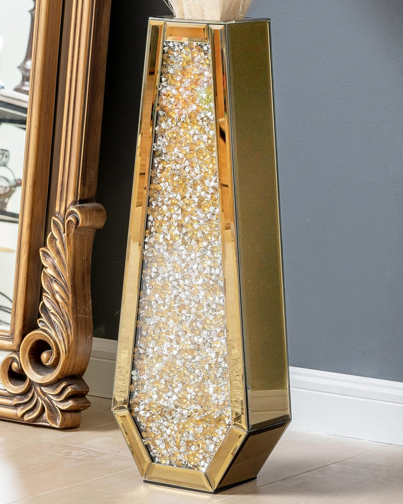 Gold Crushed Diamond Mirror Vase Large Crystal Flower Vases